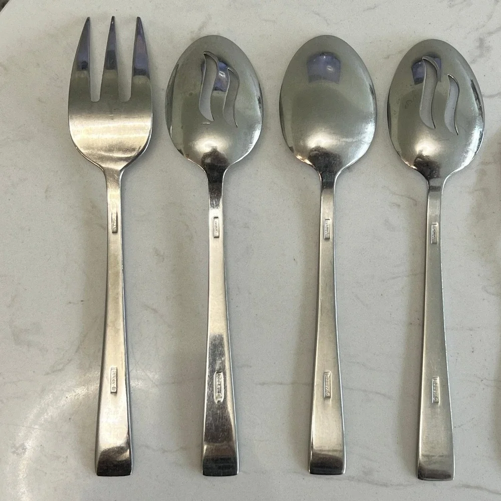 Libbey Flatware Serving Set Stainless Steel Retro Modern Hostess Utensils‎